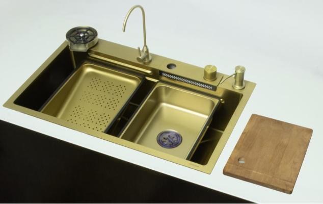 Кухонная мойка Ganzer 46075-S, декор матовое золото