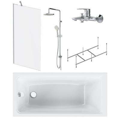 Набор: Ванна 150x70 с каркасом и шторкой, душевая система со смесителем для ванны и душа AM.PM Gem W90ASET-150D8