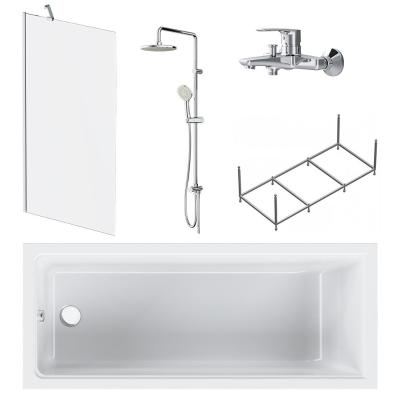 Набор: Ванна 170x70 с каркасом и шторкой, душевая система со смесителем для ванны и душа AM.PM Gem W90ASET-170D8