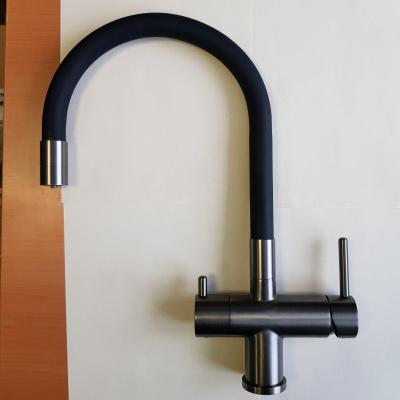 Смеситель для кухни с гибким изливом и подключением к фильтру питьевой воды Gappo G4398-39 (оружейная сталь)