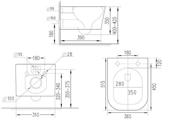 Roxen Cube Bidet 530135-01X белый (подвесной). Изображение №2