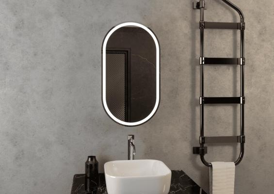 Зеркало-шкаф в ванную с подсветкой черный Континент Elmage Black LED МВК049 (45х80 см)